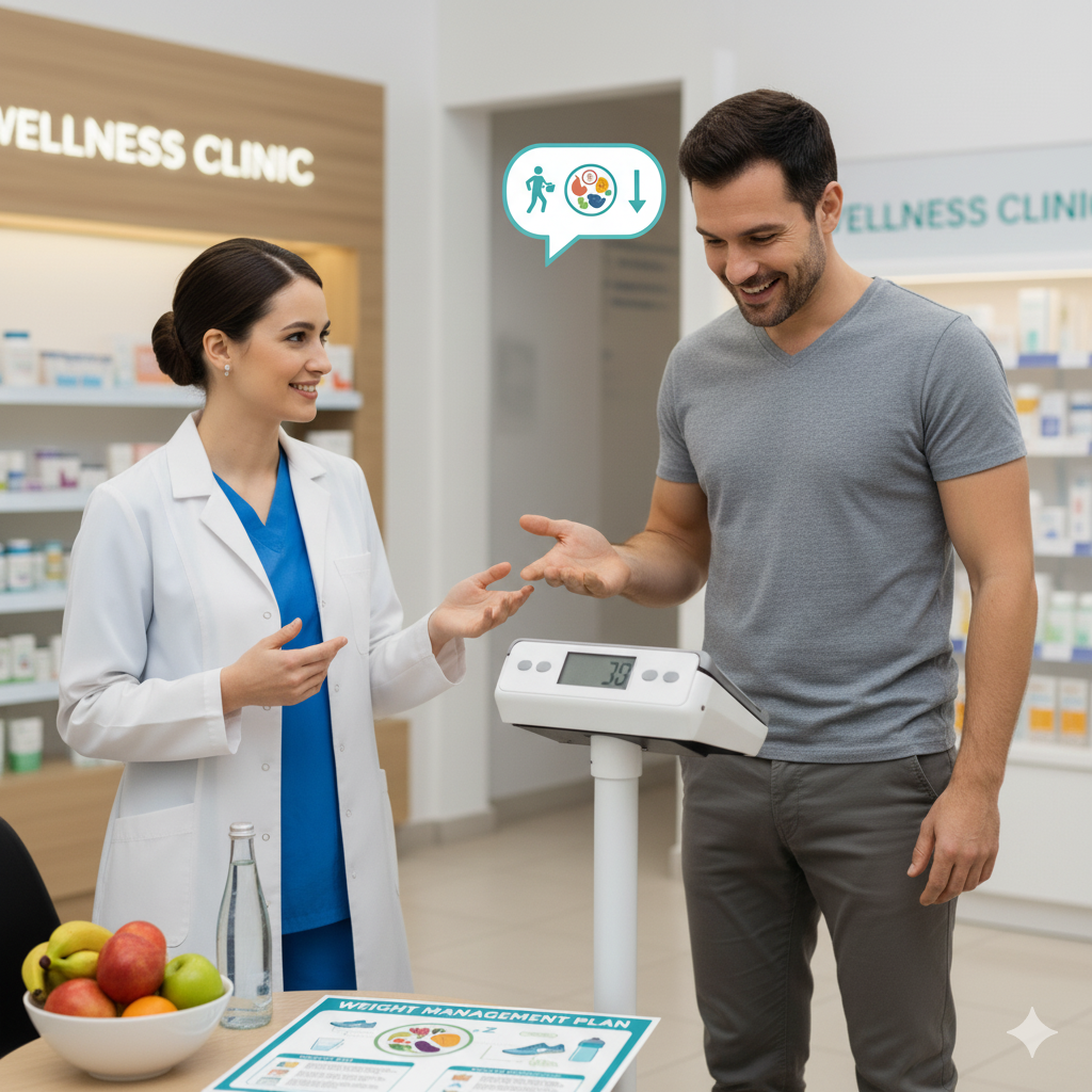 Professional clinician discussing a personalized weight management plan with a patient